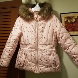 Little girl foil print puffer coat.